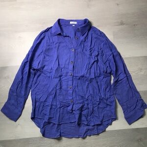 WOMENS BLUE SHIRT WOVEN BUTTON LONG SLEEVE COLLARED LARGE